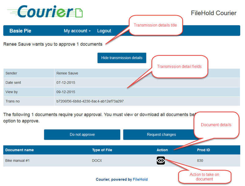 Example of the Courier Portal