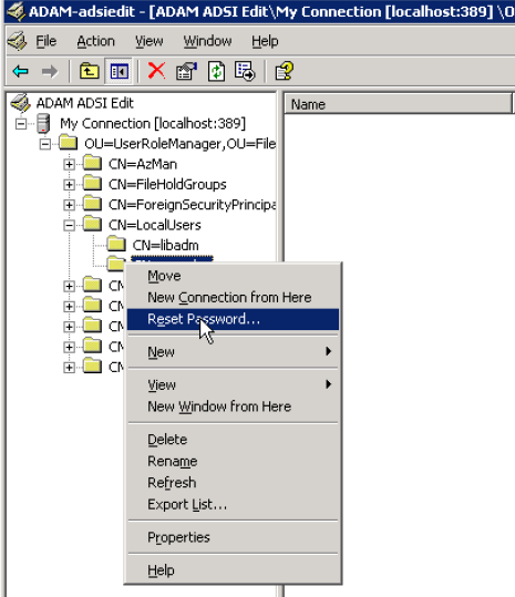 Adsiedit reset password