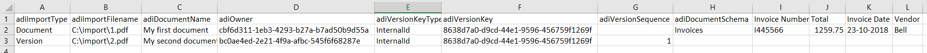 ADI version key in csv file