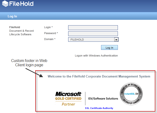 Custom web client footer