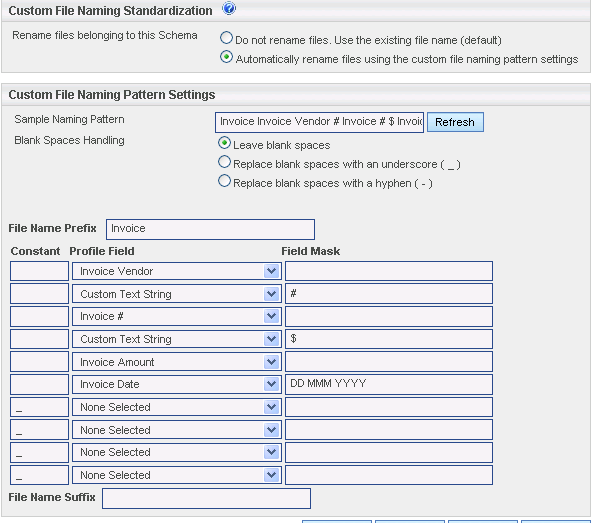 Custom file naming standardization example