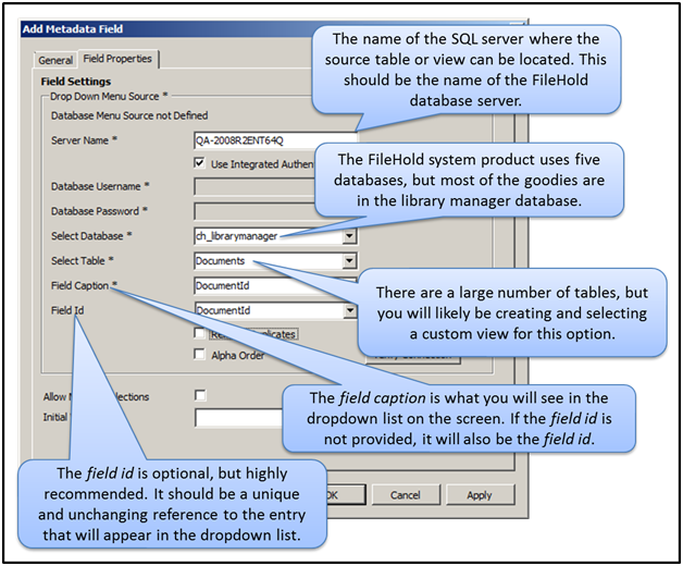Database dropdown field review