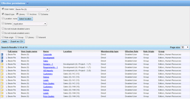 Effective permissions report