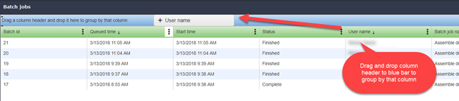 Batch jobs report group by columns