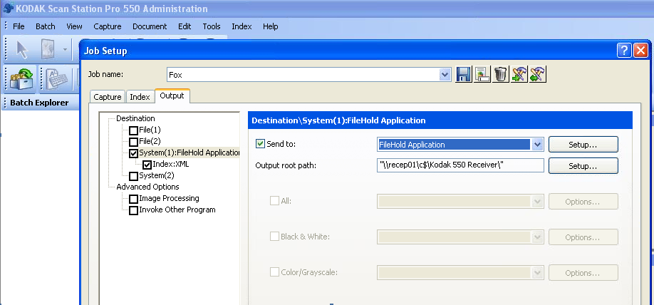 Kodak Capture Pro job setup