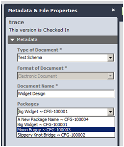 Metadata pane with dropdown list