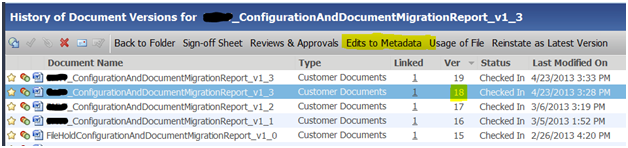Document version history view