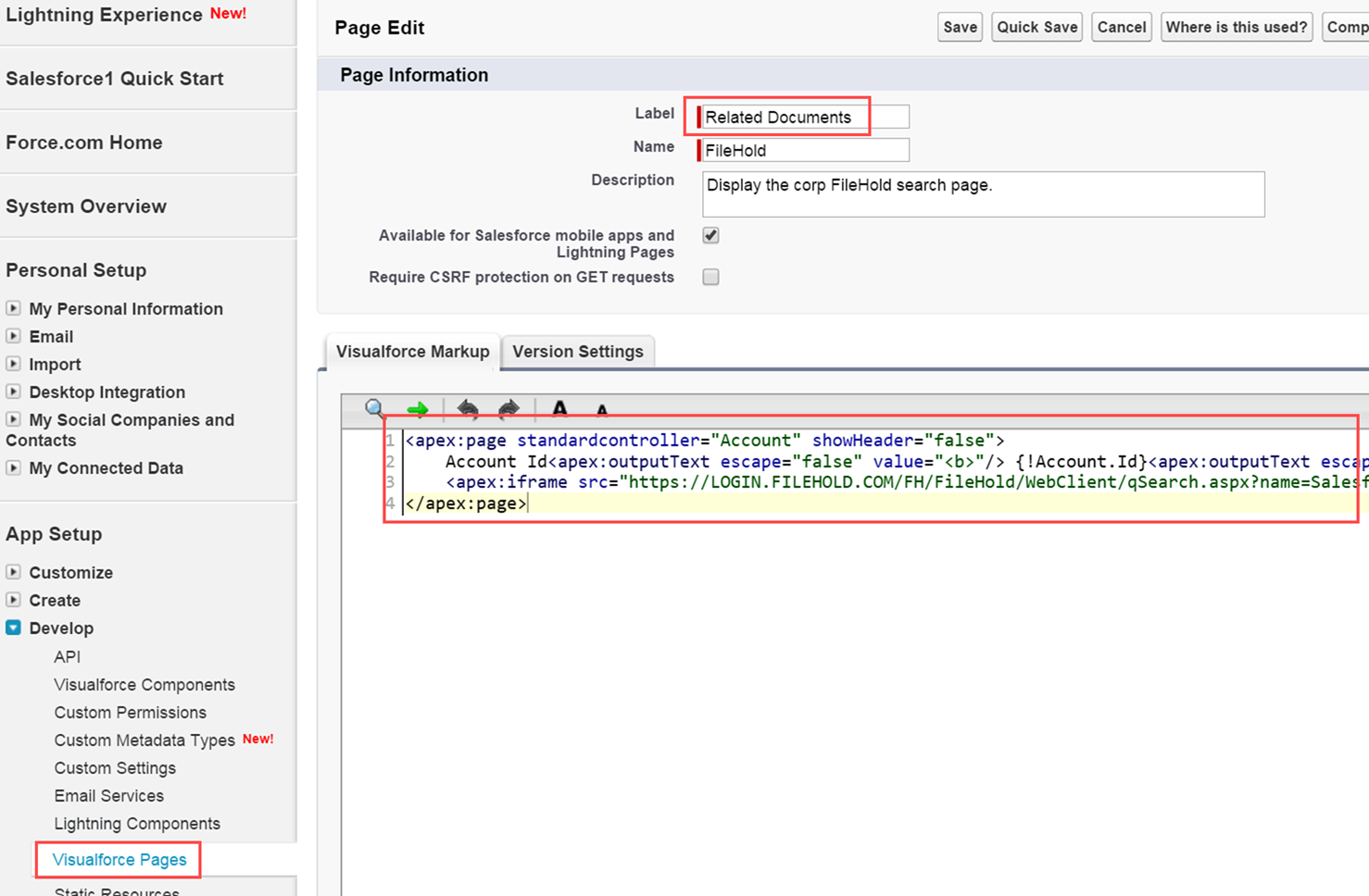 Salesforce Visualforce editor