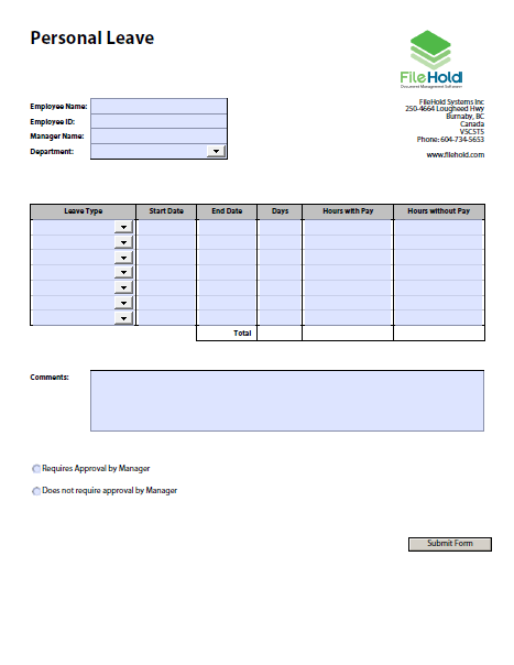 Personal leave form example