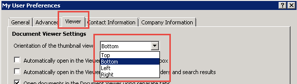 User preferences -Viewer tab
