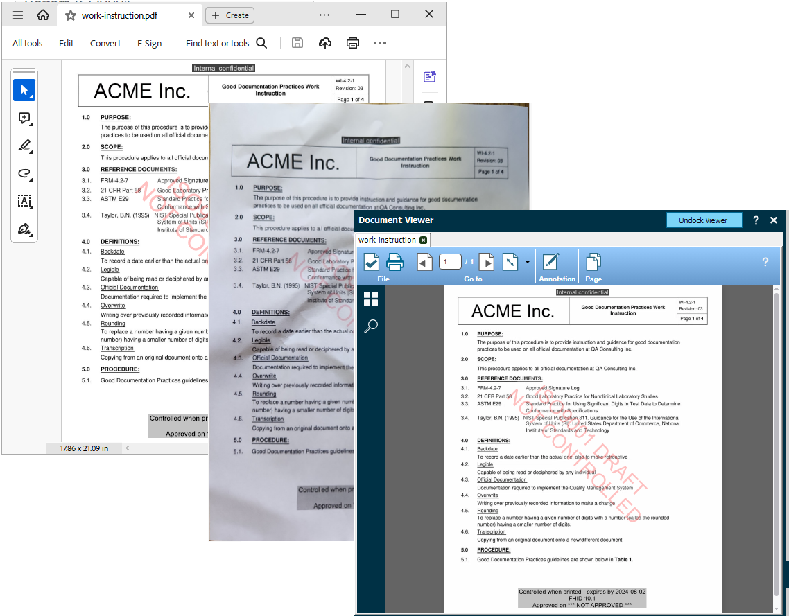 watermark example, local file, printed copy, filehold viewer