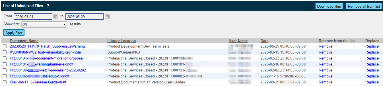 unindexed files report